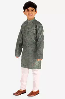 Green Stripes SIlk Jacquard Kurta Pajama Set // Traditional Wear
