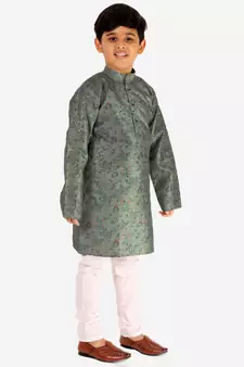 Green Stripes SIlk Jacquard Kurta Pajama Set // Traditional Wear