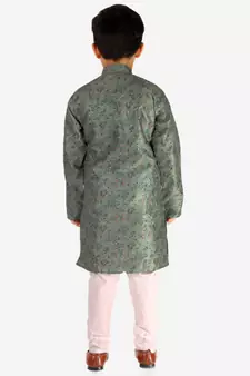 Green Stripes SIlk Jacquard Kurta Pajama Set // Traditional Wear
