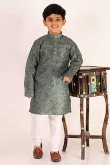 Green Stripes SIlk Jacquard Kurta Pajama Set // Traditional Wear