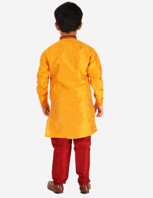 Yellow Stripes SIlk Jacquard Kurta Pajama Set // Traditional Wear 2