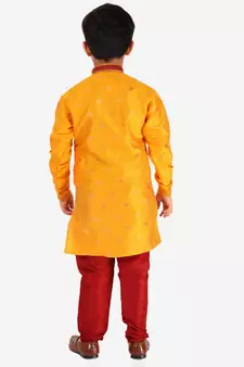 Yellow Stripes SIlk Jacquard Kurta Pajama Set // Traditional Wear