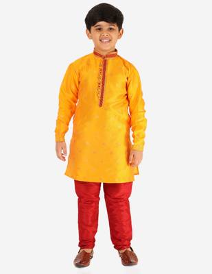Yellow Stripes SIlk Jacquard Kurta Pajama Set // Traditional Wear 1