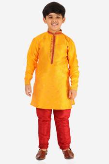 Yellow Stripes SIlk Jacquard Kurta Pajama Set // Traditional Wear