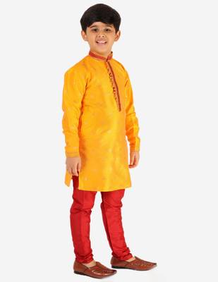 Yellow Stripes SIlk Jacquard Kurta Pajama Set // Traditional Wear 4