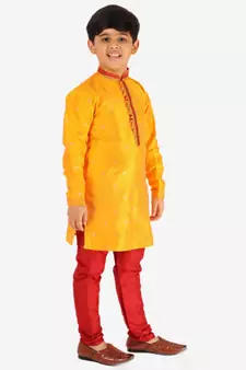 Yellow Stripes SIlk Jacquard Kurta Pajama Set // Traditional Wear