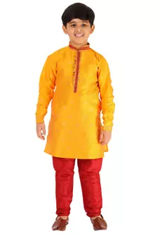 Yellow Stripes SIlk Jacquard Kurta Pajama Set // Traditional Wear