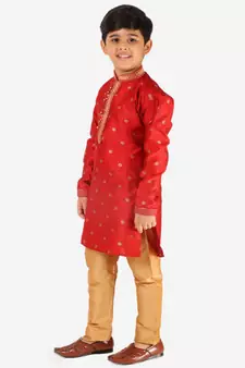 Maroon Stripes SIlk Jacquard Kurta Pajama Set // Traditional Wear