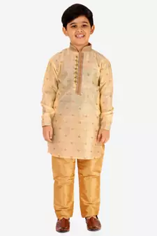 Gold Stripes SIlk Jacquard Kurta Pajama Set // Traditional Wear