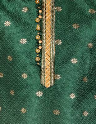Green Stripes SIlk Jacquard Kurta Pajama Set // Traditional Wear 2
