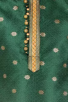 Green Stripes SIlk Jacquard Kurta Pajama Set // Traditional Wear