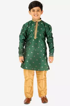 Green Stripes SIlk Jacquard Kurta Pajama Set // Traditional Wear