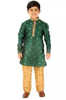 Green Stripes SIlk Jacquard Kurta Pajama Set // Traditional Wear