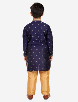 Navy Blue Stripes SIlk Jacquard Kurta Pajama Set // Traditional Wear 2