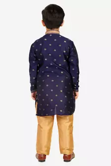 Navy Blue Stripes SIlk Jacquard Kurta Pajama Set // Traditional Wear
