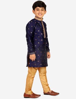 Navy Blue Stripes SIlk Jacquard Kurta Pajama Set // Traditional Wear 1