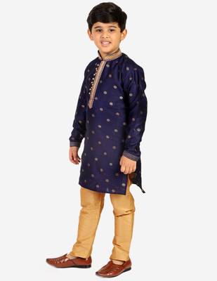 Navy Blue Stripes SIlk Jacquard Kurta Pajama Set // Traditional Wear 3