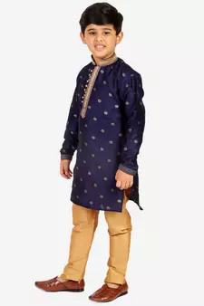Navy Blue Stripes SIlk Jacquard Kurta Pajama Set // Traditional Wear
