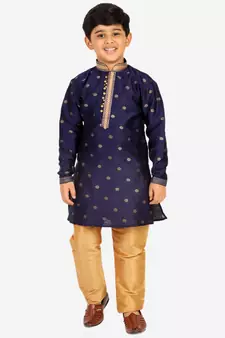 Navy Blue Stripes SIlk Jacquard Kurta Pajama Set // Traditional Wear