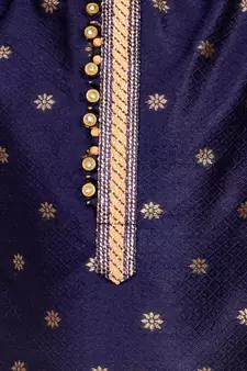 Navy Blue Stripes SIlk Jacquard Kurta Pajama Set // Traditional Wear