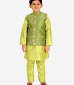 Green Stripes SIlk Jacquard Kurta Pajama Set // Traditional Wear