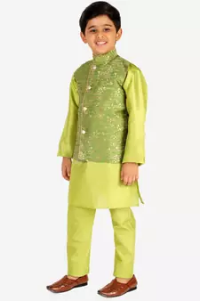 Green Stripes SIlk Jacquard Kurta Pajama Set // Traditional Wear