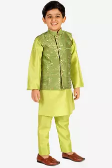 Green Stripes SIlk Jacquard Kurta Pajama Set // Traditional Wear
