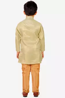 Lemon Stripes Cotton Jacquard Kurta Pajama Set // Traditional Wear