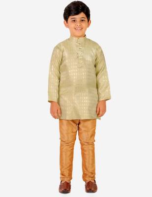 Lemon Stripes Cotton Jacquard Kurta Pajama Set // Traditional Wear 3
