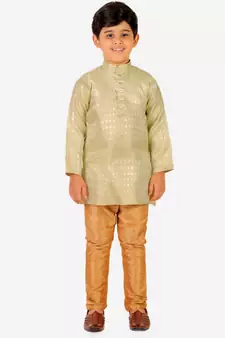 Lemon Stripes Cotton Jacquard Kurta Pajama Set // Traditional Wear