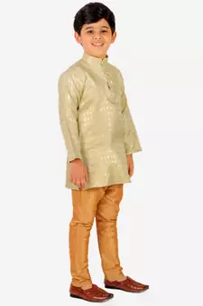 Lemon Stripes Cotton Jacquard Kurta Pajama Set // Traditional Wear