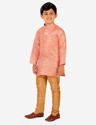 Peach Stripes Cotton Jacquard Kurta Pajama Set // Traditional Wear 1