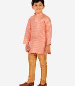 Peach Stripes Cotton Jacquard Kurta Pajama Set // Traditional Wear