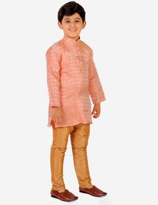 Peach Stripes Cotton Jacquard Kurta Pajama Set // Traditional Wear 2