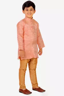 Peach Stripes Cotton Jacquard Kurta Pajama Set // Traditional Wear