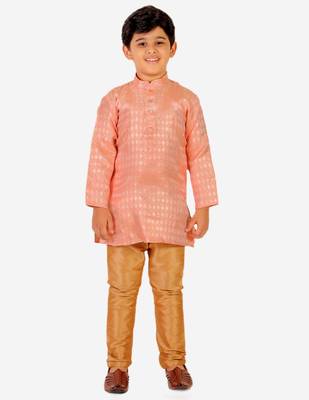 Peach Stripes Cotton Jacquard Kurta Pajama Set // Traditional Wear 3