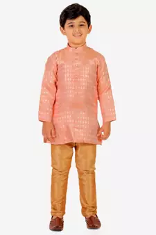 Peach Stripes Cotton Jacquard Kurta Pajama Set // Traditional Wear