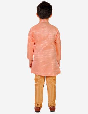Peach Stripes Cotton Jacquard Kurta Pajama Set // Traditional Wear 4