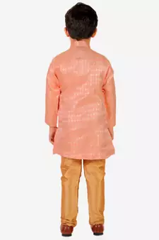 Peach Stripes Cotton Jacquard Kurta Pajama Set // Traditional Wear