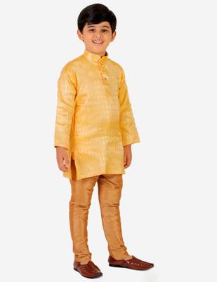 Yellow Stripes Cotton Jacquard Kurta Pajama Set // Traditional Wear 1