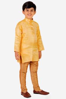 Yellow Stripes Cotton Jacquard Kurta Pajama Set // Traditional Wear