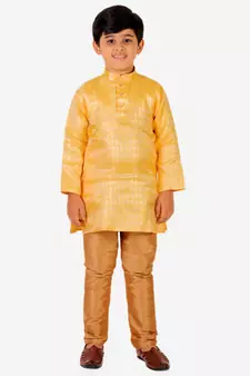 Yellow Stripes Cotton Jacquard Kurta Pajama Set // Traditional Wear