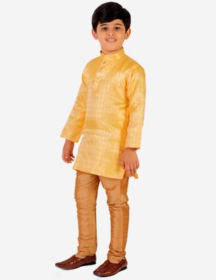 Yellow Stripes Cotton Jacquard Kurta Pajama Set // Traditional Wear 4