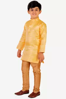 Yellow Stripes Cotton Jacquard Kurta Pajama Set // Traditional Wear