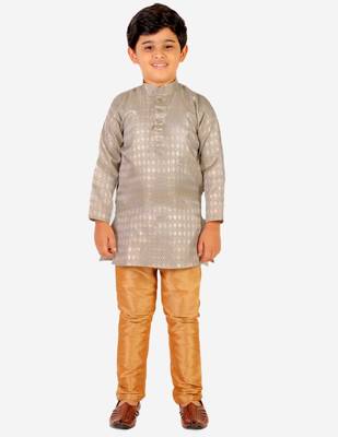 Grey Stripes Cotton Jacquard Kurta Pajama Set // Traditional Wear 1