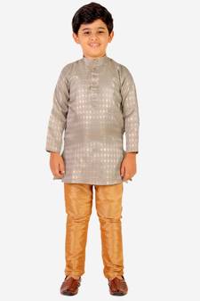 Grey Stripes Cotton Jacquard Kurta Pajama Set // Traditional Wear