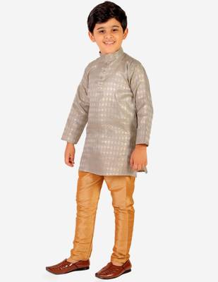 Grey Stripes Cotton Jacquard Kurta Pajama Set // Traditional Wear 2