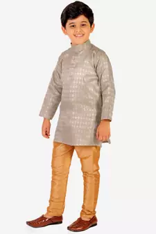 Grey Stripes Cotton Jacquard Kurta Pajama Set // Traditional Wear