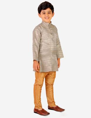 Grey Stripes Cotton Jacquard Kurta Pajama Set // Traditional Wear 3
