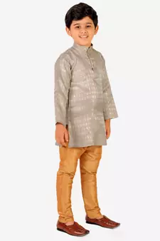 Grey Stripes Cotton Jacquard Kurta Pajama Set // Traditional Wear